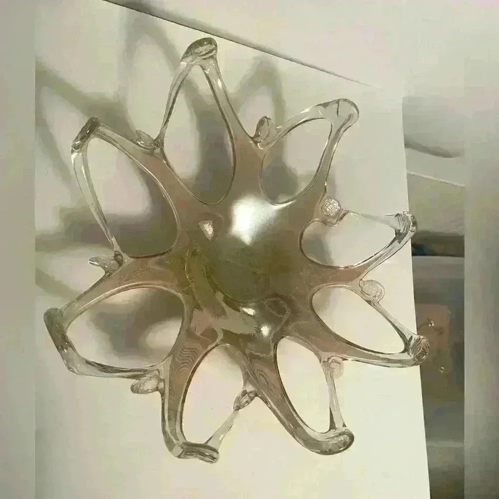 Decorative 8 Point Blown Glass Bowl/Dish Murano Style Opal/Pearl Art
